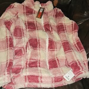 Pink and Cream Plaid Fleece Jacket